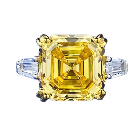 Art Deco Asscher Cut Yellow Diamond Ring Size 5 - Picture 1 of 11